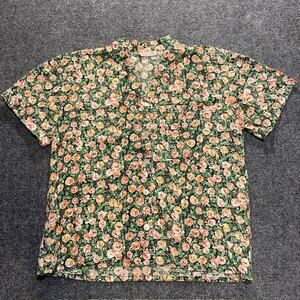 LINDSEY BLAKE Floral Short Sleeve Shirt Womens Large Collared Button Up Cotton